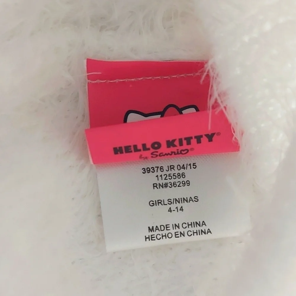 Sanrio Hello Kitty Girls White Furry Knit Beanie Hat Metallic Bow - white - 4-14